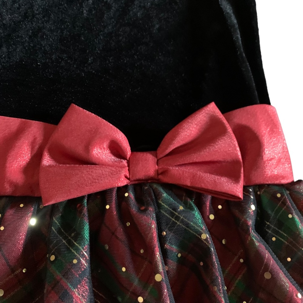 Bonnie Jean Holiday Girls Plaid Taffeta Drop Waist  black velvet Dress Size 16!! - Picture 6 of 7